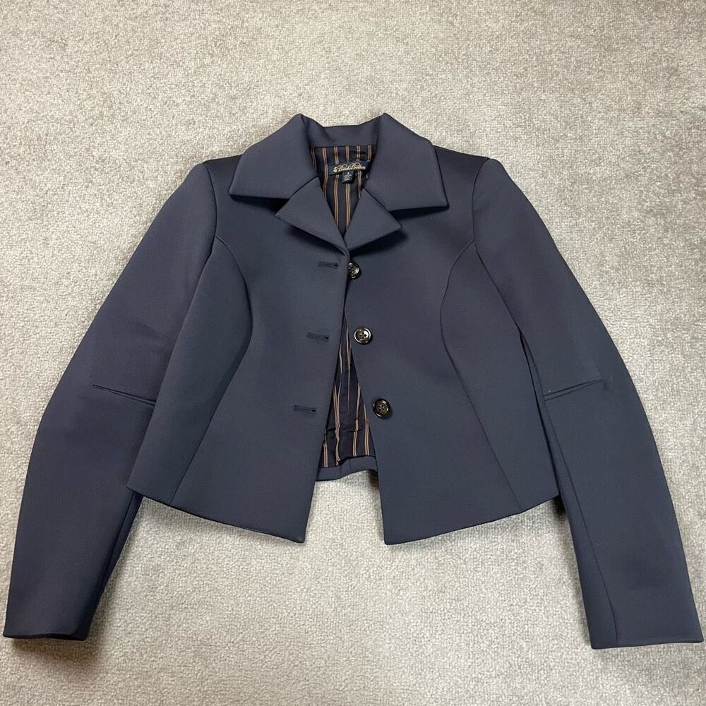 Brooks Brothers Womens 8 Button Front Blazer Suit Jacket Navy Blue Long Sleeve